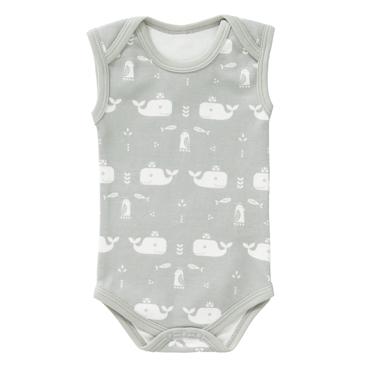 Fresk Organic -Bodysuit without sleeves Whale Dawn Grey Size: 3‐6 m and 6-12m